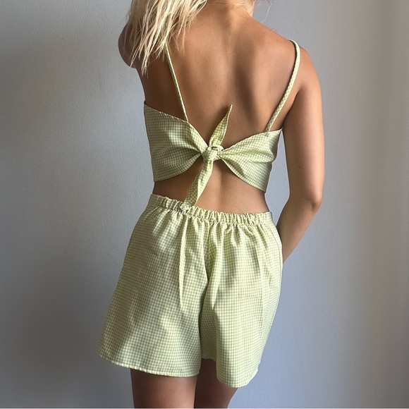 Purrr Melrose Handmade Lime Green Gingham Summer Matching Set - Crop Top & Skort - Picture 2 of 10